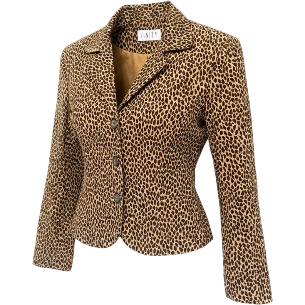 Vtg Finity Pure Silk Jacket Blazer Women 10 M L Cheetah Cropped Button Top $198